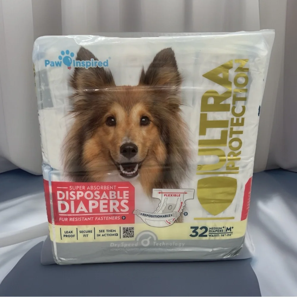 Paw Inspired 32ct Ultra Protection Disposable Dog Diapers Size Medium NIP